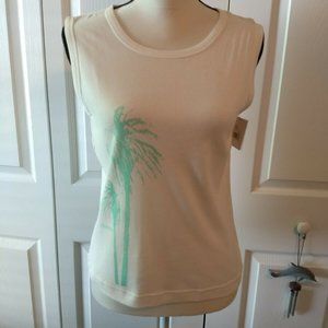 🌷‼️5/$20 Mossino Supply Company White Sleeveless Top w/ Green Palm Trees Size L